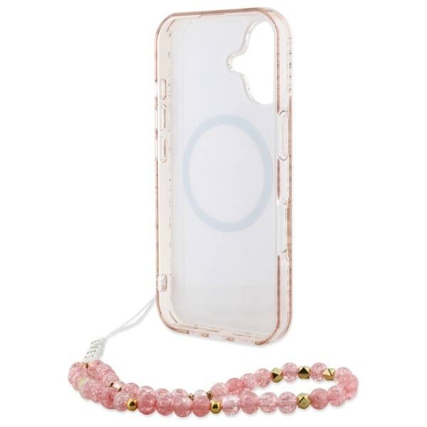 Etui Guess iPhone 16 Plus 6.7" różowy/pink hardcase IML Flowers Allover Electro With Pearl Strap MagSafe