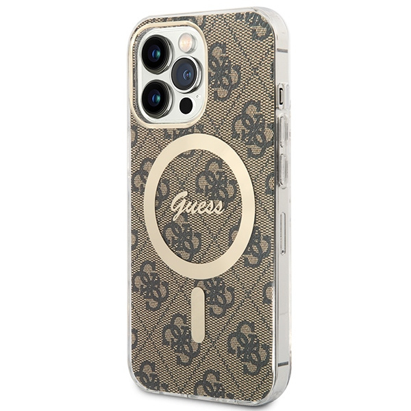 Kit Telefontok Guess Case+ töltő iPhone 13 Pro barna/barna kemény case 4G nyomtatás MagSafe