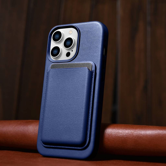 iCarer Case Leather Genuine Leather Case Cover for iPhone 14 Pro Blue (WMI14220706-BU) (MagSafe Compatible)