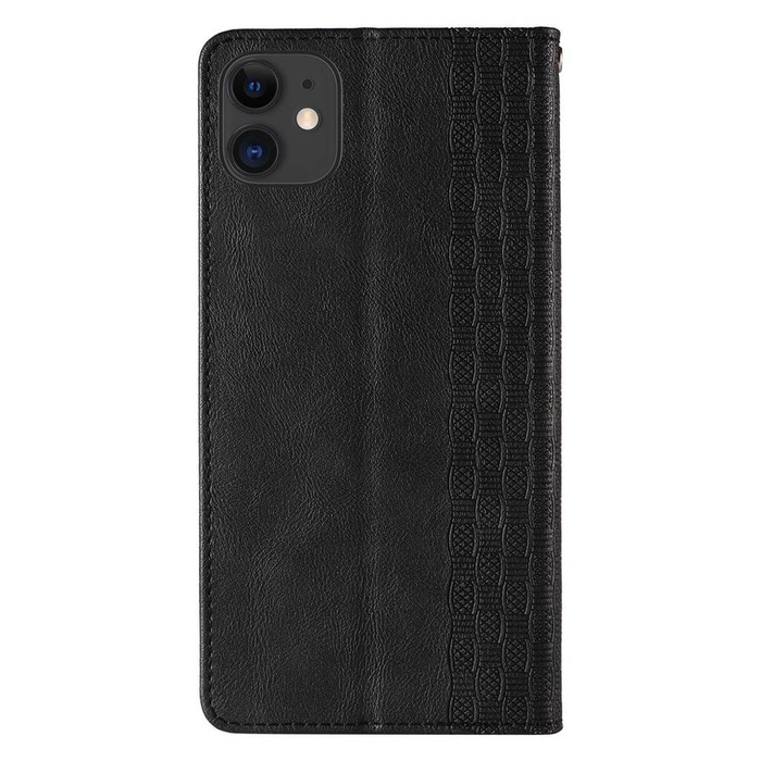 Étui à sangle aimantée pour iPhone 12 pochette portefeuille + mini lanière pendentif noir