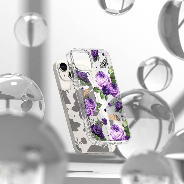 Ringke Fusion Design Armoured Case Cover mit Gelrahmen für iPhone 14 Plus transparent (Purple Rose) (FD637E29)