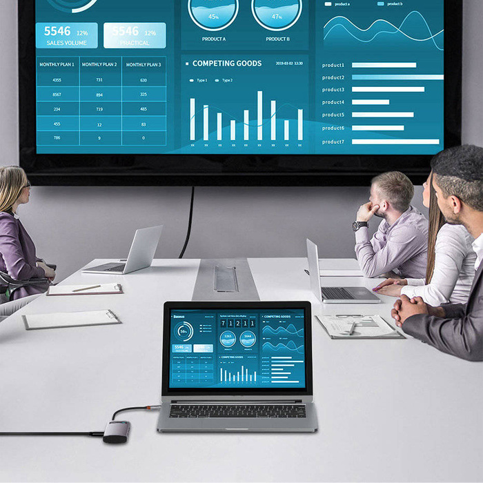 Baseus Metal Gleam Series 5-in-1 HUB multifunzione Type-C Docking Station Grigio 30Hz Versione Grigio