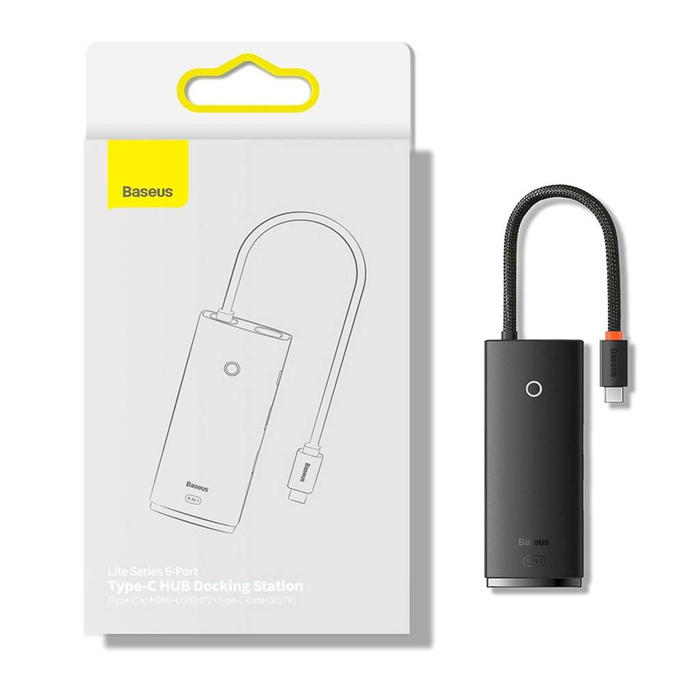 HUB multifonctionnel Baseus Lite Series USB Type C - 2 x USB 3.0 / USB Type C / HDMI 1,4 / SD / TF noir (WKQX050001)