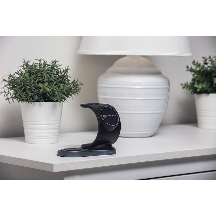 Forcell ladergerät induktiv Qi 3in1 15W WC12 unterstützt das Laden von MagSafe schwarz