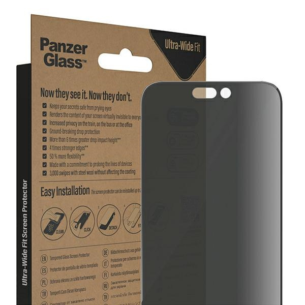 Glass PanzerGlass Ultra-Wide Fit iPhone 14 Pro Max 6.7" Privacy Screen Protection Antibacterial Easy Aligner Included P2786
