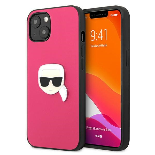 Coque KARL LAGERFELD Apple iPhone 13 Mini Leather Iconic Karl`s Head Metal Pink Hardcase