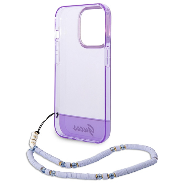 Hülle GUESS Apple iPhone 14 Pro Max Translucent Pearl Strap Lila Hartcase