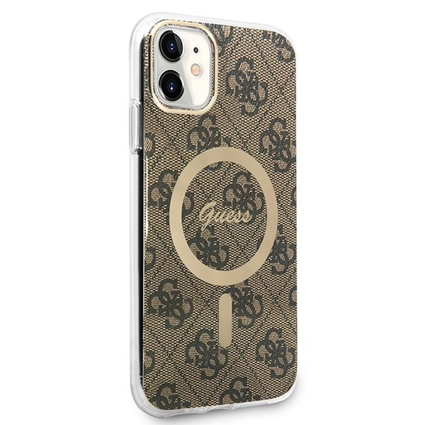 Kit Hülle Guess Case+Charger iPhone 11 6.1" braun/braun hart case 4G Print MagSafe