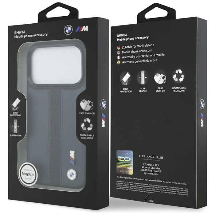 Etui BMW M Perforated Stripe Logo        MagSafe do iPhone 17 Pro granatowy