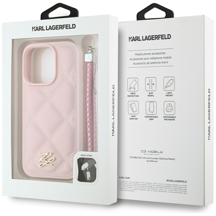 Etui Karl Lagerfeld Quilted Initial Logo & Chain Strap do iPhone 16 Pro Max różowy