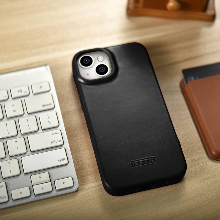 iCarer CE Oil Wax Premium Leather Folio Case Leather Case iPhone 14 Flip Magnetic MagSafe Black (AKI14220705-BK)