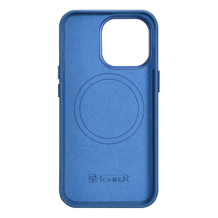 iCarer Litchi Premium Leather Case iPhone 14 Pro Étui en cuir magnétique avec MagSafe Bleu clair (WMI14220710-LB)