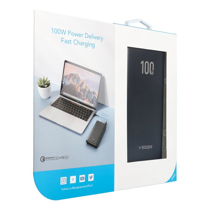 Powerbank Veger T100 (W2032C-100) PD QC3.0 5A 100W 20000 mAh czarny