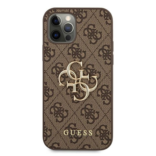 Case GUESS Apple iPhone 12 12 Pro 4G Big Metal Logo Brown Hardcase