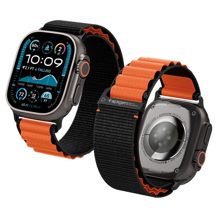 Spigen WBF1 BAND Apple Watch 6 / 7 / 8 / 9 / 10 / SE / ULTRA 1 / 2 (44 / 45 / 46 / 49 MM) SCHWARZ/ORANGE