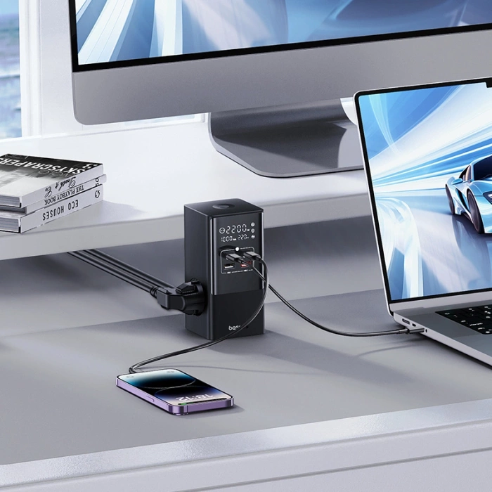 Baseus PowerCombo Tower Ladestation 100W 2 x EU + 2 x USB-A + 2 x USB-C 1,5m - Schwarz