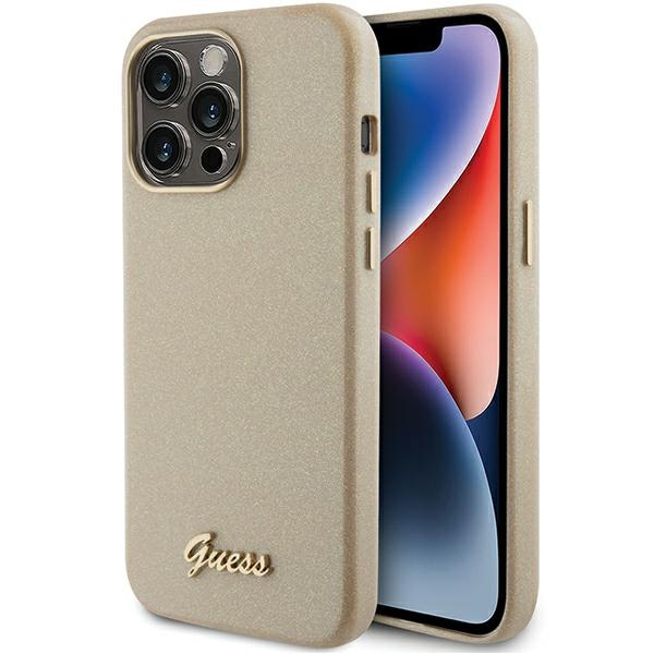 Guess GUHCP15XPGMCSD iPhone 15 Pro Max 6.7" gold/light gold hardcase Glitter Glossy Script