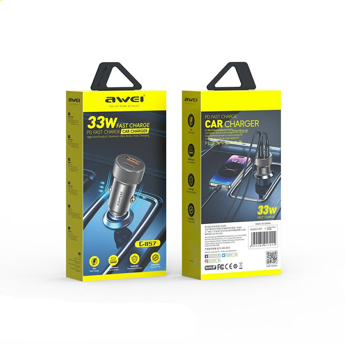 AWEI ład. sam. C-857 33W USB+USB-Cbrązowa/brown