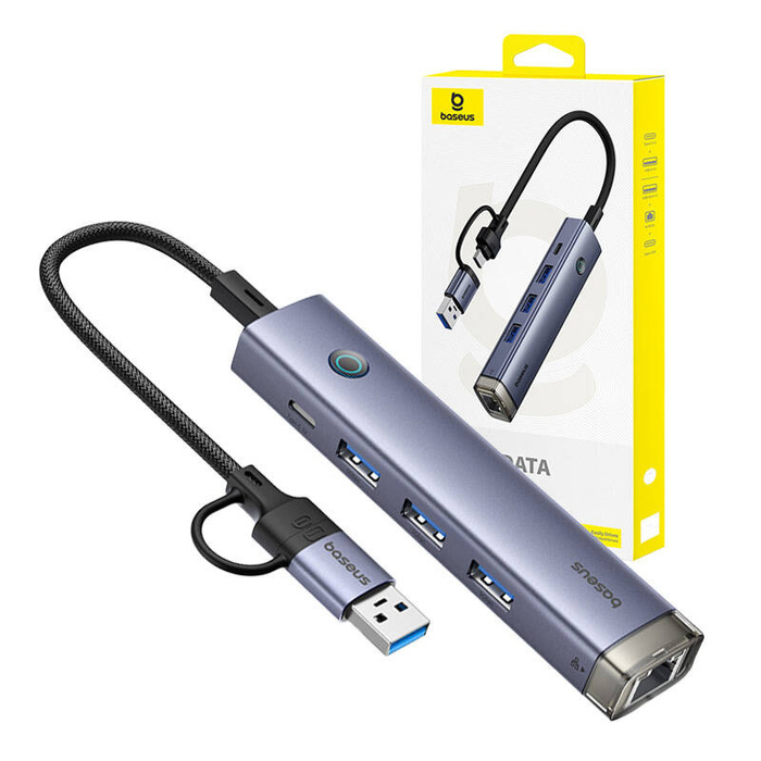 Hub 4w1 Baseus UltraJoy USB-A&USB-C do 3xUSB3.0+USB-C+RJ45 (szary)