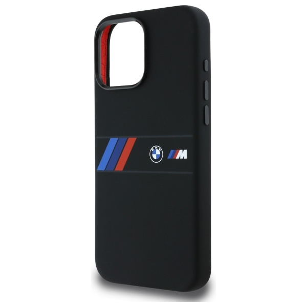 Case BMW iPhone 16 Pro Max black/black hardcase Silicone Middle Stripe MagSafe