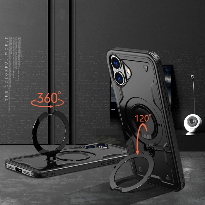 Hybrid Armor Trendige Hülle mit MagSafe für iPhone 16 – Schwarz