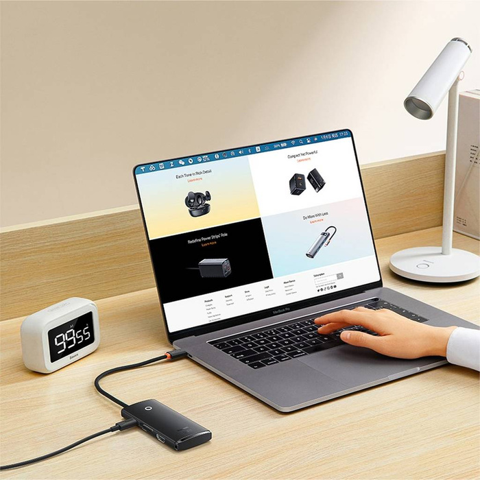 Baseus Station d'accueil HUB Type-C 6 ports de la série Lite (Type-C to HDMI+USB3.0*2+PD+SD/TF) Noir