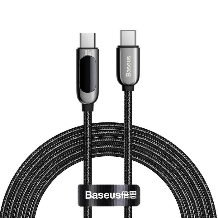 Câble USB Type C Baseus - Alimentation USB Type C 100W (20V / 5A) avec compteur de puissance à écran d&#39;affichage 2m noir (CATSK-C01)