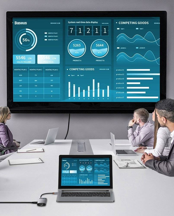 Baseus Metal Gleam HUB multifunzione 6in1 USB tipo C - USB tipo C Alimentazione 100 W / HDMI 4K 30 Hz / 3x USB 3.2 Gen 1 / RJ45 1 Gbps (CAHUB-CW0G)