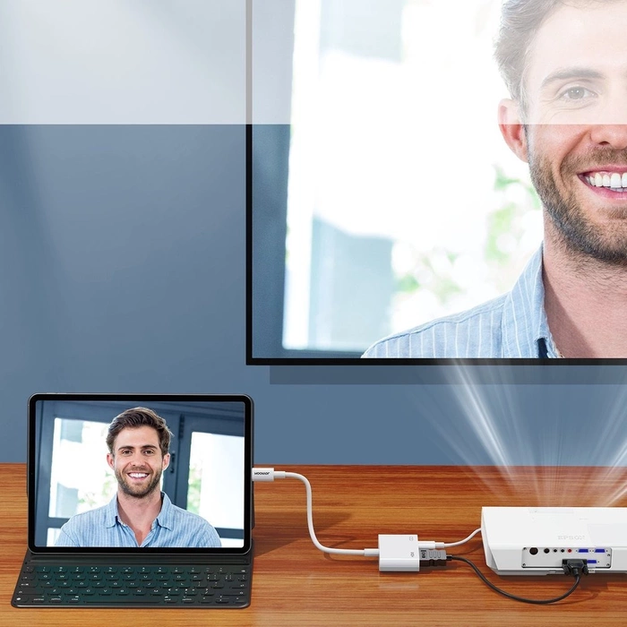 [APRÈS RETOUR] Adaptateur Joyroom de Lightning (mâle) vers HDMI numérique (femelle) + Lightning (femelle) FullHD 1080p 60Hz blanc (S-H141 blanc)