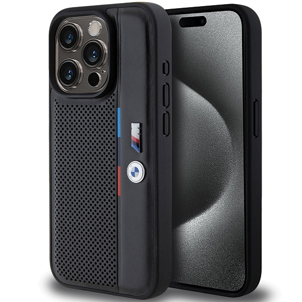 Funda Bmw Bmhcp15x23pupvk IPhone 15 Pro Max 6.7" Negro/Negro Durocase Línea Tricolor Perforada Case