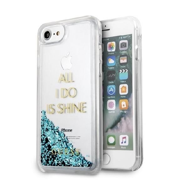 GUESS Case Apple iPhone 6 7 8 2020 SE Liquid Blue Glitter Party Hardcase