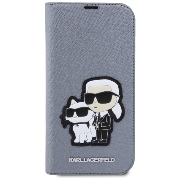 Hülle Karl Lagerfeld KLBKP14LSANKCPG iPhone 14 Pro 6.1" Buchcase silber/silber Saffiano Karl &amp; Choupette Case
