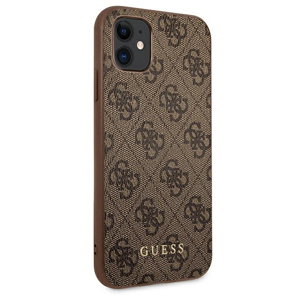 Hülle Guess GUHCN61G4GFBR iPhone 11 6.1" braun/braun hart case 4G Metall Gold Logo