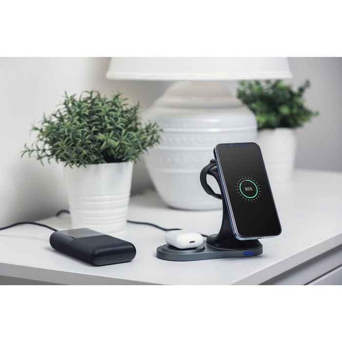 Forcell ladergerät induktiv Qi 3in1 15W WC12 unterstützt das Laden von MagSafe schwarz