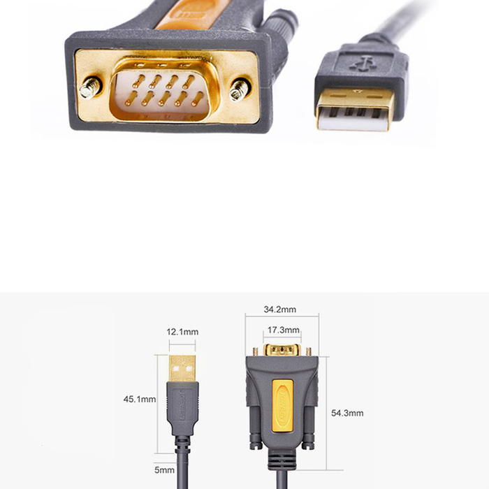 Ugreen kabel USB-A - DB9 RS-232 adaptér 1,5 m šedý (CR104)