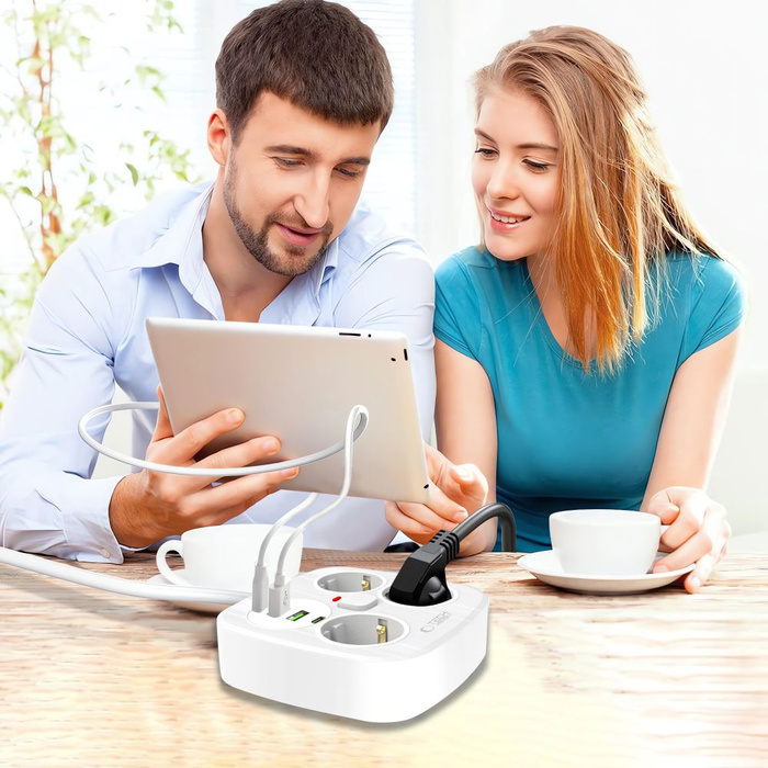 TECH-PROTECT PCS3X4 POWER STRIP 2 USB & 2 TYPE-C & 3 SOCKET 200CM WHITE