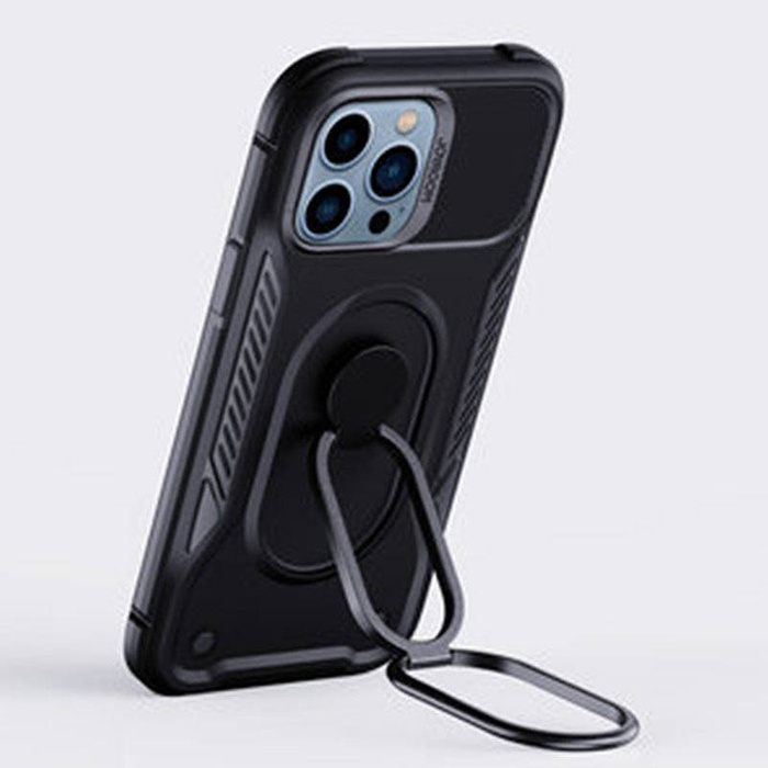 Joyroom Dual Hinge pour iPhone 14 Pro coque blindée avec un support et un porte-anneau noir