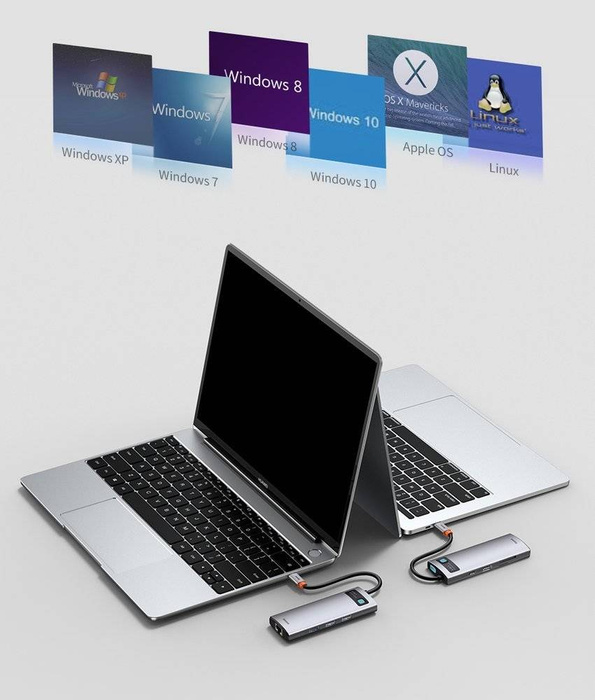 HUB multifonction Baseus Metal Gleam 8in1 USB Type C - Alimentation USB Type C 100 W / HDMI 4K 30 Hz / Lecteur de carte mémoire SD et microSD / 3x USB 3.2 Gen 1 / RJ45 1 Gbps Gris (CAHUB-CV0G)