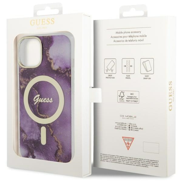 Hülle Guess GUHMP14SHTMRSU iPhone 14 6,1" lila/violett hartcase Golden Marble MagSafe Case