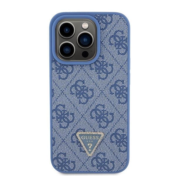 Coque Guess GUHCP15LP4TDPB iPhone 15 Pro 6.1" bleu/bleu rigidecase Cuir 4G Triangle Strass Case