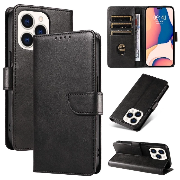 Leather Book Case for iPhone 16 - black