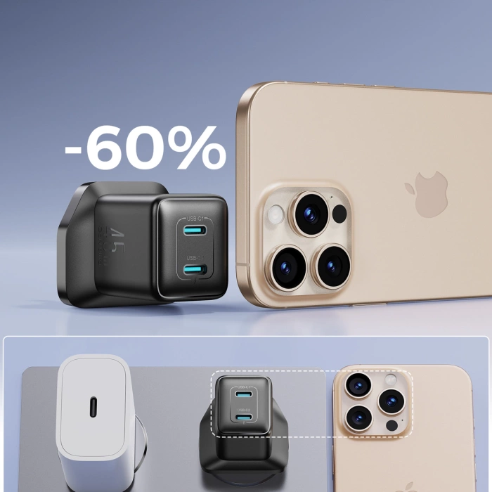 Joyroom JR-TCG17 45W 2 x USB-C wall charger (UK plug) - black