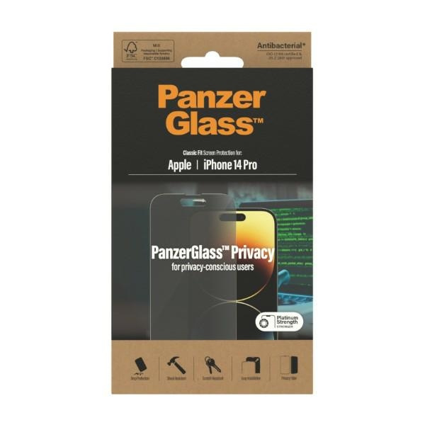 PanzerGlass Classic Fit iPhone 14 Pro 6.1" Privatsphäre Bildschirm Schutz Antibakteriell P2768