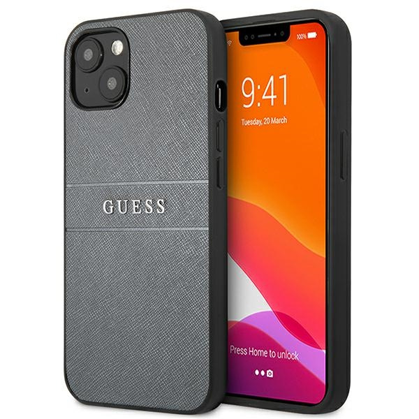Coque GUESS Apple iPhone 13 Mini Saffiano Strap Gris Case