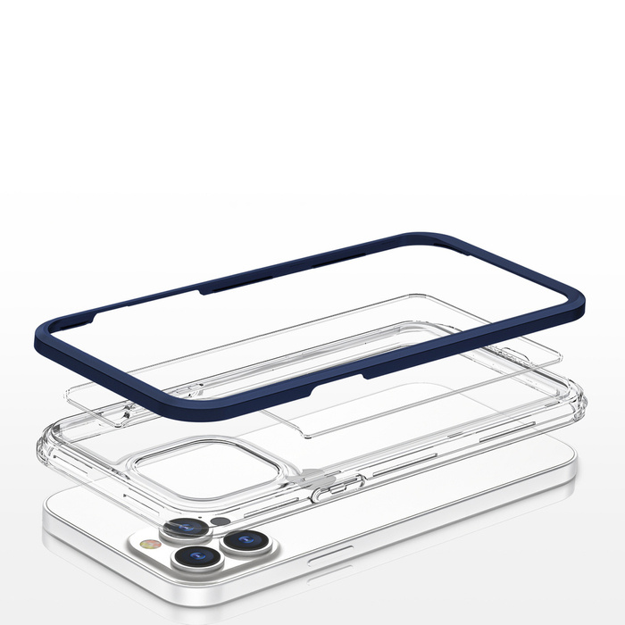 Clear 3in1 coque pour iPhone 13 Pro gel cover with frame blue