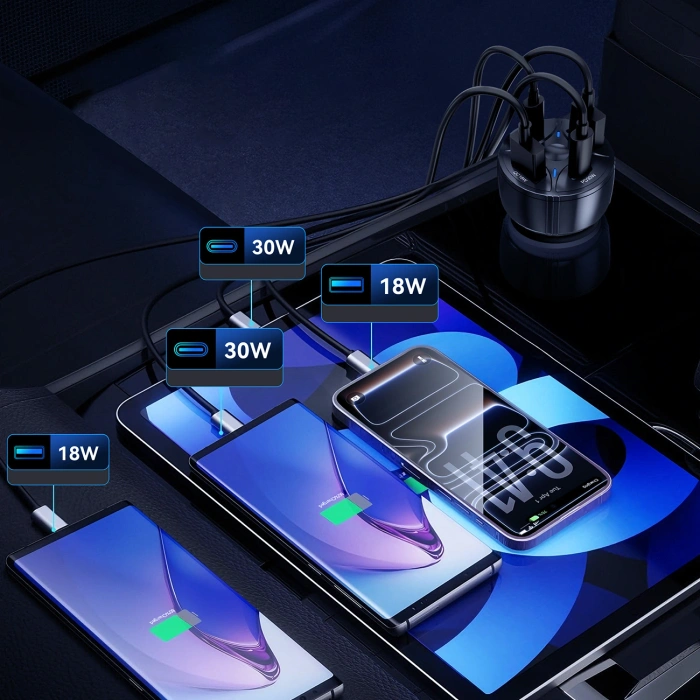 Ładowarka samochodowa Wozinsky WLS-04 60W 2xUSB-C 2xUSB-A - czarna