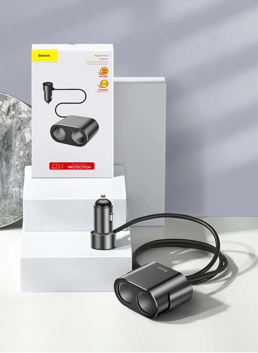 Baseus CRDYQ-01 Splitter 2x Zigarettenanzünder 80W 2x USB-A 3.1A - Schwarz