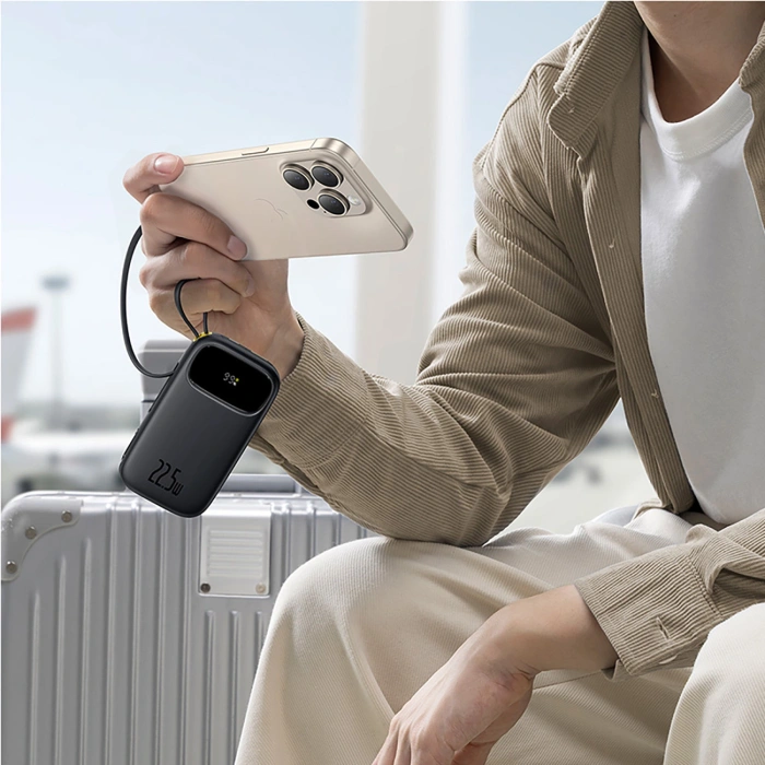 Powerbank Baseus EnerFill FC31 20000mAh 22.5W z wyświetlaczem cyfrowym i 2 wbudowanymi kablami (USB-C + Lightning) - czarny