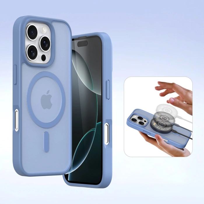 Dux Ducis Lawa Lederhülle für iPhone 16 Pro Max mit abnehmbarer magnetischer Brieftasche - Blau