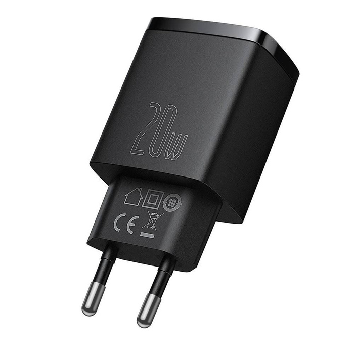 Kompaktní rychlá nabíječka Baseus USB / USB typu C 20W 3A napájení Quick Charge 3.0 černá (CCXJ-B01)